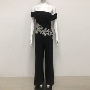 Tuta Intera da <span class=keywords><strong>Donna</strong></span> Senza Spalline Nera con Vita Alta e Gamba Larga con Strass, Abbigliamento Casual all'Ingrosso - Product Image 3