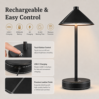 Lampe de table LED sans fil en bois, rechargeable, à intensité variable par toucher, abat-jour conique, lampe de bureau à pied métallique, pour hôtels et restaurants, vente en gros