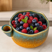 JIN PENG Keramische zelfdrainerende Swirl Berry waskom, veelkleurig met afvoer voor keuken, fruit, groentewasser, decoratie