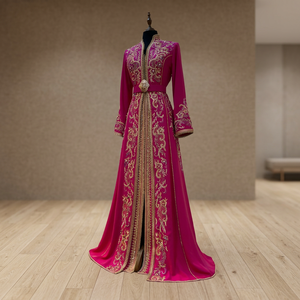 Elegante Caftán Marroquí de Satén con Estampado Floral y Cuentas, Vestido Largo para Fiesta, Takchita Blanca para Mujer, Natural, Transpirable, para Nikkah - Product Image 2