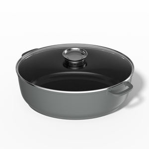 Olla para asar ovalada de aluminio fundido a presión compatible con inducción, tapa de acero inoxidable de vidrio para tostado antiadherente anodizado duro - Product Image 4