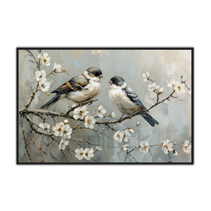 Un duo d'oiseaux parmi les fleurs, impression artistique originale encadrée moderne, impression numérique <span class=keywords><strong>aquarelle</strong></span>, 40x50cm - Product Image 1