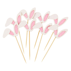12 adornos para cupcakes con orejas de conejo, decoración para pasteles de Pascua, decoración para pasteles de primer cumpleaños para niñas, decoraciones para postres, palillos para comida de bebé - Product Image 2