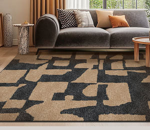 Tapis noir imprimé à la machine pour salon, style mi-siècle, imperméable, anti-salissure, pour canapé et sol, en polaire - Product Image 1
