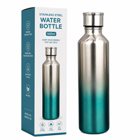 Bouteille d'eau en acier inoxydable à dégradé de couleur avec logo personnalisé 500 ml, conforme aux normes FDA/LFGB, goulot étroit, thermos isolé, bouteille de sport