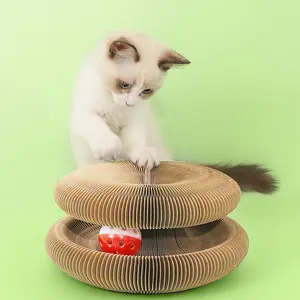 Kucing Ajaib Mainan Kucing Papan Goresan Organ dengan Bola Gerinda Cakar Bingkai Memanjat Mainan Kucing Bundar Bergelombang
