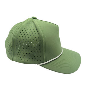 녹색 사용자 정의 고무 패치 Gorras 하드 탑 방수 야구 모자 로프 천공 레이저 컷 구멍 스포츠 성능 모자 - Product Image 5