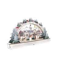Ornement de village de Noël en bois lumineux LED LINGKAI, scène de ville hivernale, décoration de table pour les fêtes de Noël à la maison