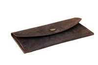 Dompet Kartu Kredit Kulit Asli Retro Multi-Fungsi Berkualitas Tinggi dengan Penutup Kancing, Dapat Dikustomisasi