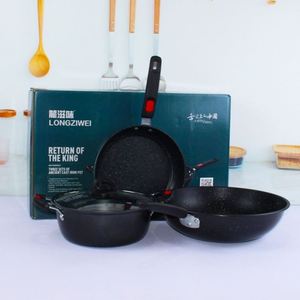 Ensemble de trois poêles en fonte avec revêtement antiadhésif, compatible gaz et induction, pour cuisson polyvalente, idéal comme cadeau - Product Image 6