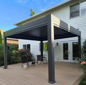 Pérgola Moderna de Alumínio com Lâminas para Jardim com Porta de Vidro Estilo Pavilhão Gazebo para Cobertura de Pátio - Product Image 1