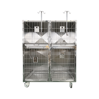Cage vétérinaire en acier inoxydable à 6 compartiments avec support IV pour chiens, chats et cliniques vétérinaires