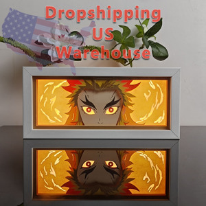Demon Slayer LED Shadow Box, entrepôt américain en stock, lumière jaune 3D Akaza, <span class=keywords><strong>d</strong></span>écoration lumineuse, art mural pour <span class=keywords><strong>chambre</strong></span> <span class=keywords><strong>d</strong></span>'<span class=keywords><strong>otaku</strong></span>, livraison rapide aux États-Unis - Product Image 1