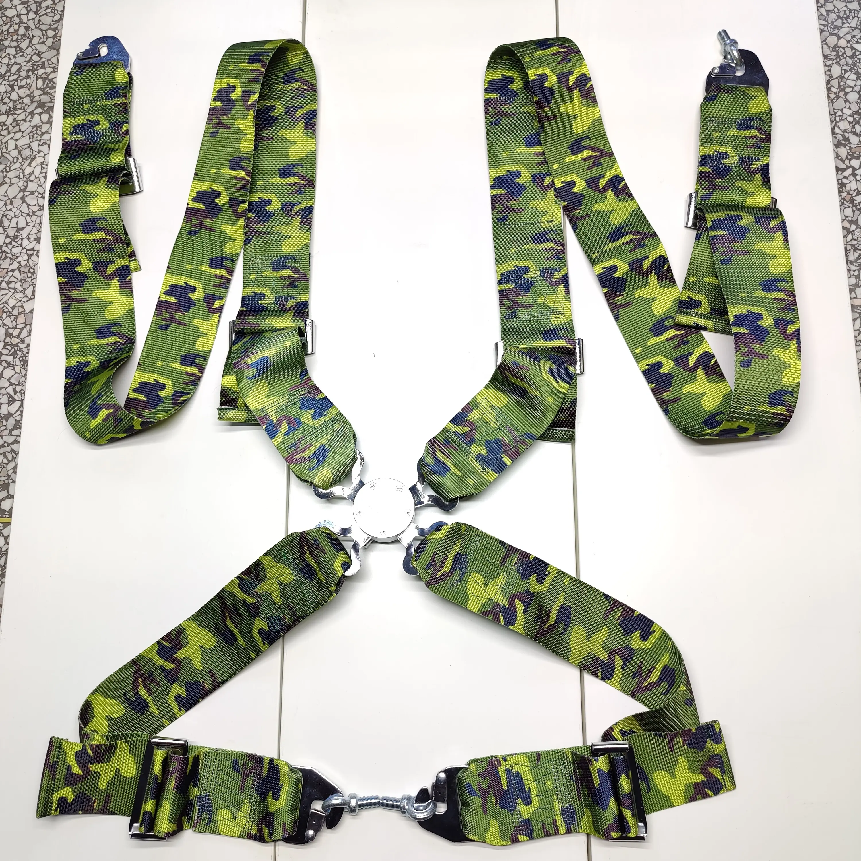 Seat belt 4-point manual polyester 3-inch wide camouflage with 4 screws for TAKATA