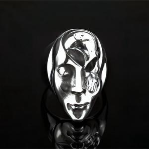 Stainless Steel <b>Ring</b> Men Punk Half Skull Face Hip Hop Geometric Design Gift Jewelry - Product Image 1