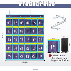 Organizador de bolsillo para armario, 30 bolsillos, organizador azul para colgar en la puerta, almacenamiento para teléfonos móviles, tipo gancho rectangular de lona - Product Image 2