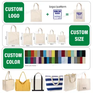 Bolsas de algodón ecológicas grandes y duraderas gruesas con bolso con logotipo impreso personalizado