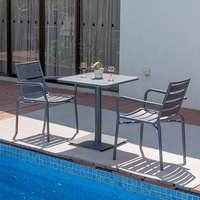 Mobilier d'extérieur moderne, ensemble de Patio, jardin, Conversation, salle à manger, bistrot, chaise et Table empilables en aluminium avec trou pour parapluie