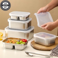 Boîte à lunch en acier inoxydable 304 avec couvercle en silicone, compatible micro-ondes et réfrigérateur, récipient de préparation de repas anti-fuite pour manger en déplacement