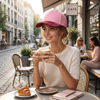 Casquette de baseball rétro bicolore en coton suédé rose de haute qualité avec visière et motif fruité Dobby à 5 panneaux pour le streetwear – Vente en gros