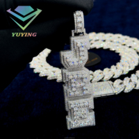 Pendentif personnalisé pour homme, style Hip Hop, en Moissanite VVS, lettre/logo long, en argent sterling 925 plaqué or, passe le testeur de diamant, bijoux pour rappeur