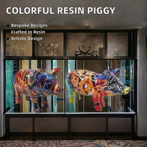Statut d'ornement de cochon en résine colorée pour décoration d'entrée d'armoire à vin idée de cadeau de Noël transfrontalier - Product Image 2