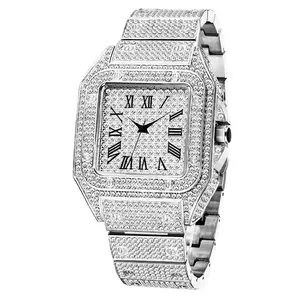 Hot Sale Noble Iced Out relógios Marca Famosa Completa Diamante Hip Hop Icy Square Relógio De Luxo Para Homens