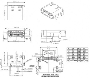 Connecteur de charge USB 3.1 Type C 16 broches femelle SMT pour carte de circuit imprimé (PCB) à souder - Product Image 5