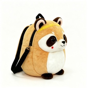 <b>Brown</b> and White Red Panda Plush Keychain Fluffy <b>Tan</b> Design with Yellow Headband Without Filling - Product Image 1