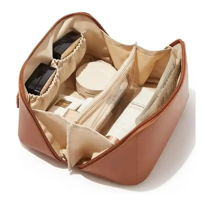 OEM Premium Waterproof PU Makeup Bag Brush Holder Women Travel Cosmetic Case PU Leather Toiletry Bag