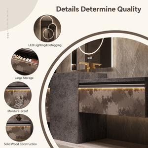 Mueble de Baño Moderno y Estación de Maquillaje con <span class=keywords><strong>Espejo</strong></span> LED Inteligente <span class=keywords><strong>Antivaho</strong></span>, con Área de Maquillaje Integrada y Espacio de Almacenamiento - Product Image 3