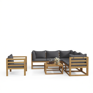 Conjunto Modular de Muebles de Jardín de Madera de Acacia, 7 Piezas, Color Gris Oscuro, Diseño Contemporáneo, Estructura de Madera Sólida - Product Image 1