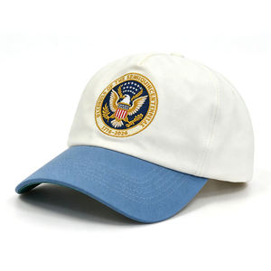Gorra Personalizada para el 250 Aniversario, MOQ Bajo, OEM ODM, Parche con Sello de Águila Bordado, Dos Tonos Azul y Blanco, Estructurada de 5 Paneles - Product Image 6