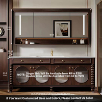 Meuble-lavabo de salle de bain rétro américain avec lavabo simple/double, meuble-lavabo autoportant en bois massif avec comptoir en marbre et lavabo en céramique