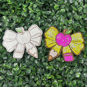 Badge brodé à paillettes et appliqué, motif pomme, crayon et nœud, thème scolaire mignon, cadeau pour enseignant, pour casquettes <span class=keywords><strong>de</strong></span> camionneur et sacs à dos - Product Image 3