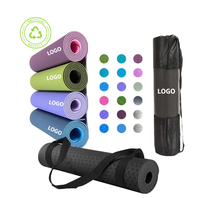 2024 Alta Calidad Ecológica antideslizante logotipo personalizado impresión ejercicio duradero 6mm 8mm 10mm 1/2 pulgadas Extra grueso negro Tpe Yoga Mat