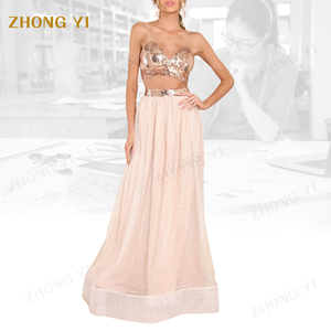 Factory Custom Women's Sexy Underwear Chiffon <strong>Top</strong> Ladies Skirt Set Beautiful <strong>Rose</strong> <strong>Gold</strong> Sequin Woman Two Piece Set - Product Image 3
