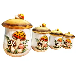 Custom home decor cookies candy porcelain storage jar handmade antique mushroom ceramic canister Set