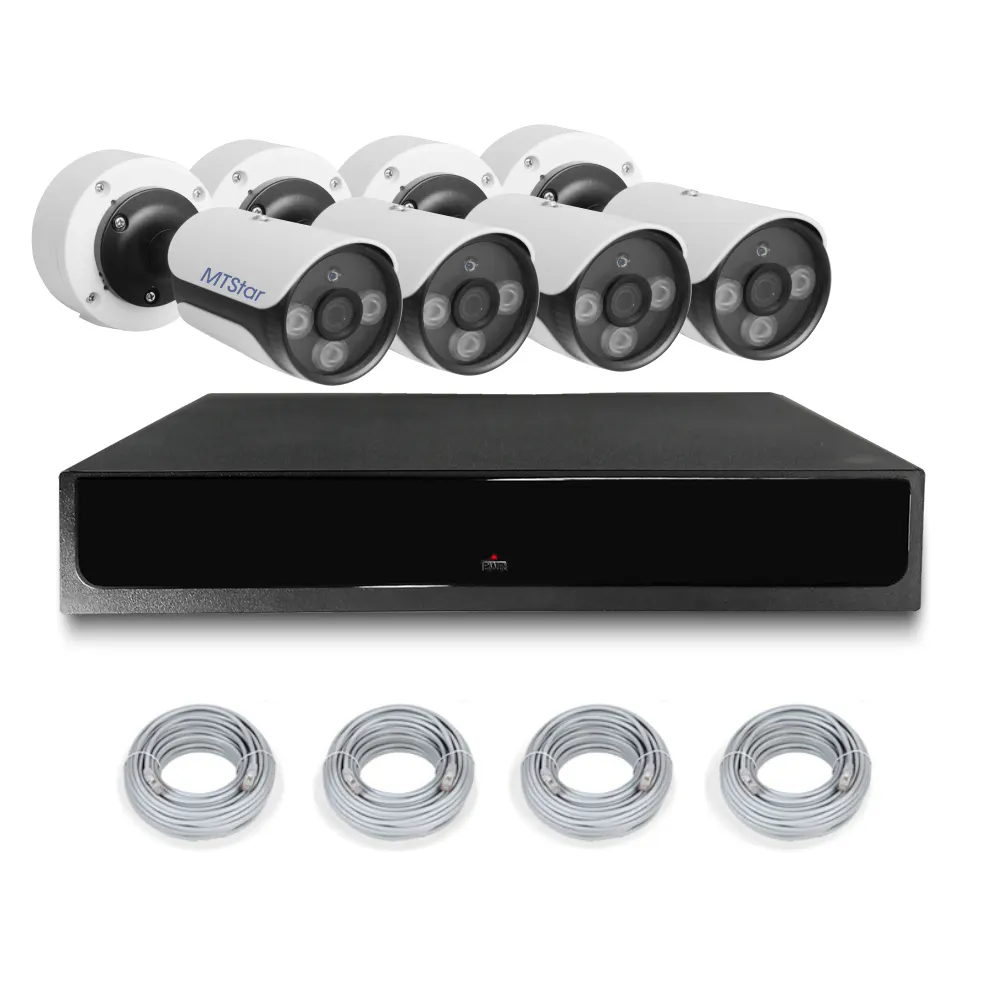 4 Channel 4K With PoE IP Bullet 8MP Cameras 8CH NVR Kit Starlight IR 20M lens 3.6MM built-in Audio Camera CCTV With junction box