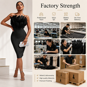 <span class=keywords><strong>Robe</strong></span> de soirée élégante noire en plumes sans bretelles, moulante, mi-longue, sexy, pour femme, <span class=keywords><strong>robe</strong></span> de <span class=keywords><strong>cocktail</strong></span> - Product Image 6