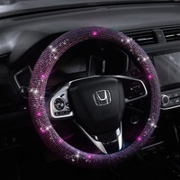 Funda Universal para Volante de Felpa Artificial para Todas las Estaciones, Estilo Diosa a la Moda, Forma de D Mediana, Completamente Decorada con Diamantes, Compatible con la Mayoría de los Autos