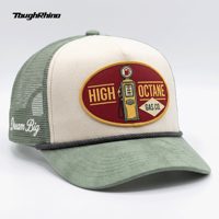 Casquette Trucker en Daim à 5 Panneaux ToughRhino avec Logo Brodé Personnalisé, Structure A-Frame, Profil Élevé, Dos en Maille, Fermeture Snapback