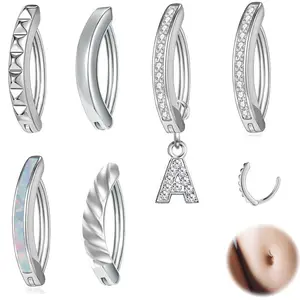 Tindik Cincin Pusar untuk Wanita, Perhiasan Tindik Pusar Mengkilat Personalisasi Minimalis Stainless Steel