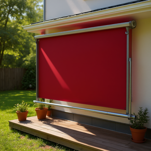 Auvent latéral rétractable rouge pour terrasse 100x300 cm, manuel, fixation murale, abri extérieur, cadre en aluminium, toile en polyester - Product Image 2