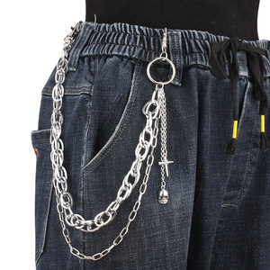 yueli Geometric Double Layer Metal <b>Skull</b> Pendant Pants Chain Zinc Alloy Waist Chain For Daily Wear Hip Hop Punk Style - Product Image 1