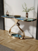 Offre Spéciale Console d'Entrée Dorée de Luxe, Design Unique, Base Métallique, Plateau en Dalle de Roche, Table Décorative pour Couloir, Villa, Maison ou Hôtel