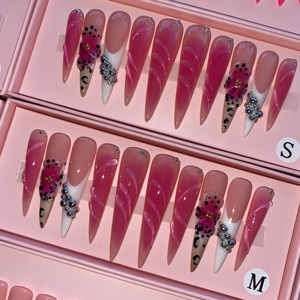 Ongles artificiels en acrylique de haute qualité, style français frais, 3D, faux ongles, stiletto, papillon, parfaits pour les fêtes, nouveauté 2025 - Product Image 4