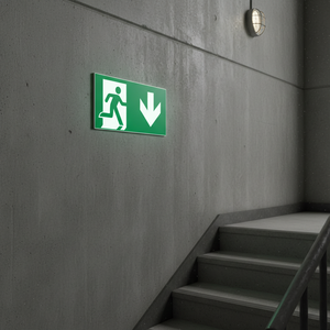 Uscita di emergenza verso il basso segno freccia destra-480 in alluminio luminescente * 250 mm - Product Image 3