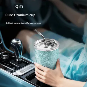 Qitai Lavida Reintitan Isolierter Handpress-Kaffeebecher Antibakteriell 6-Stunden Wärmespeicherung Geschenkbox-Set Tragbar Unisex - Product Image 4