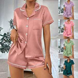 <span class=keywords><strong>Pijamas</strong></span> <span class=keywords><strong>de</strong></span> verano europeos americanos para mujeres para <span class=keywords><strong>Amazon</strong></span>, camisa <span class=keywords><strong>de</strong></span> manga corta <span class=keywords><strong>de</strong></span> comercio exterior independiente transfronterizo, pantalones cortos cárdigan - Product Image 1